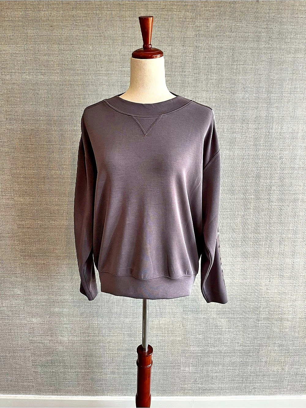 Club Monaco Gray/Purple Crewneck with Satin Detail On Sleeves Size Small